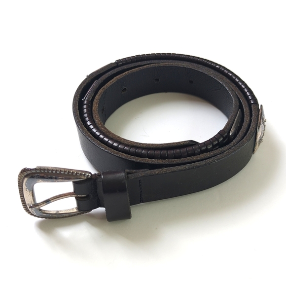 Relic 90's Vintage Motif Square Concho & Woven Genuine Leather Belt Black Large - Picture 1 of 8